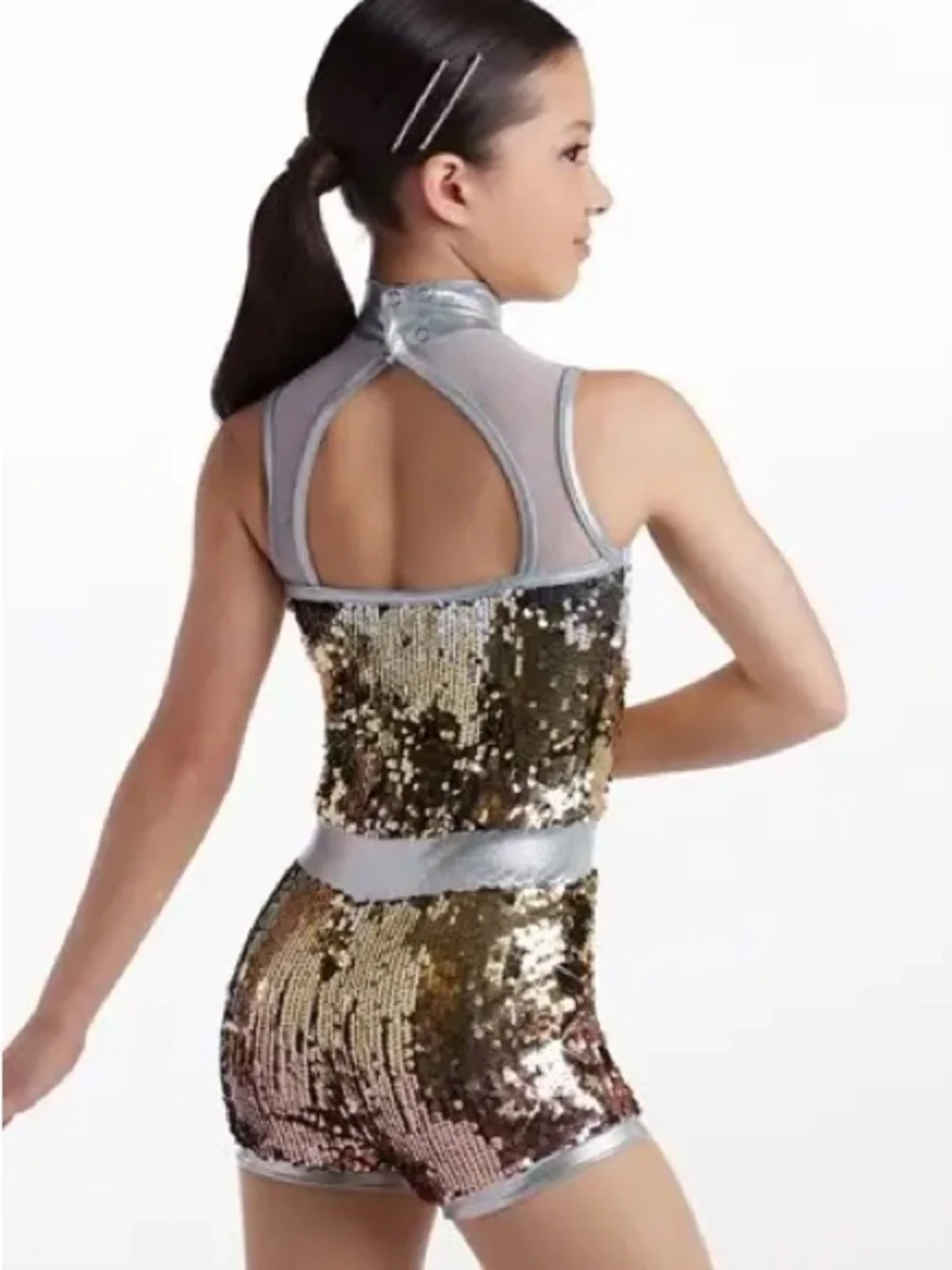 NEW! Weissman Party Party Party sequin biketard Ombre silver gold kids dance tap